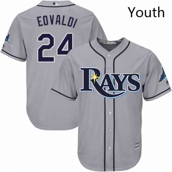 Youth Majestic Tampa Bay Rays 24 Nathan Eovaldi Authentic Grey Road Cool Base MLB Jersey